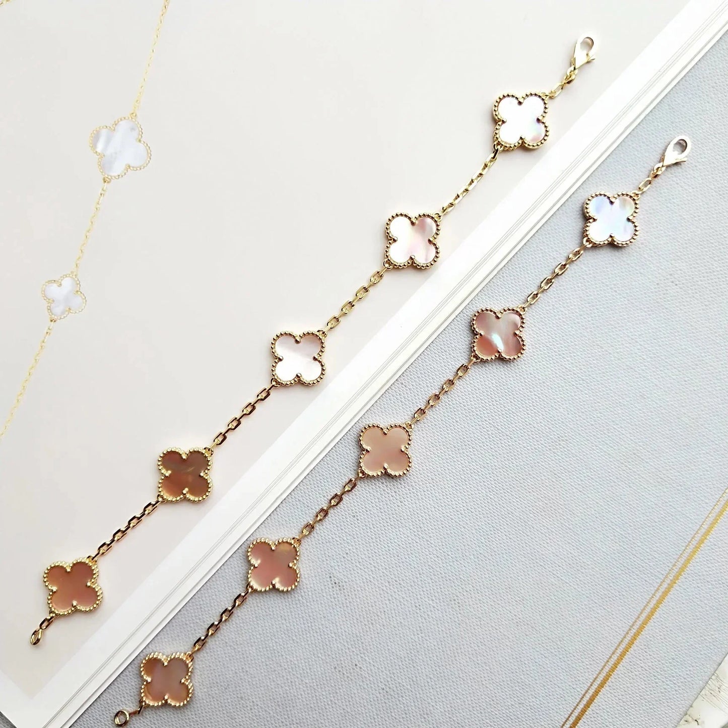 [NOBLE AURA] CLOVER 5 MOTIFS  PINK MOP BRACELET COLLECTION
