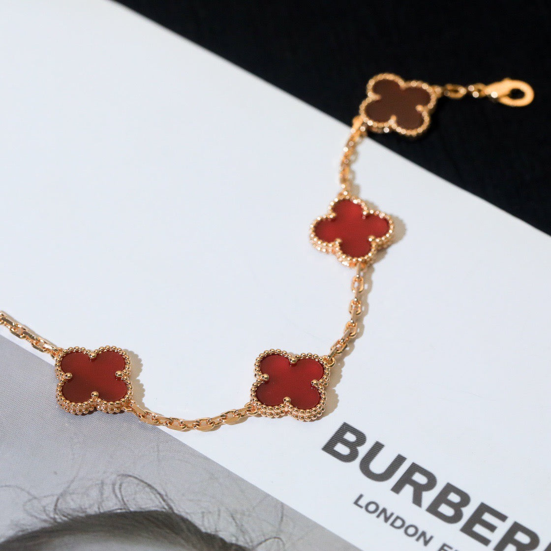 [NOBLE AURA]CLOVER 5 MOTIFS RED AGATE  BRACELET