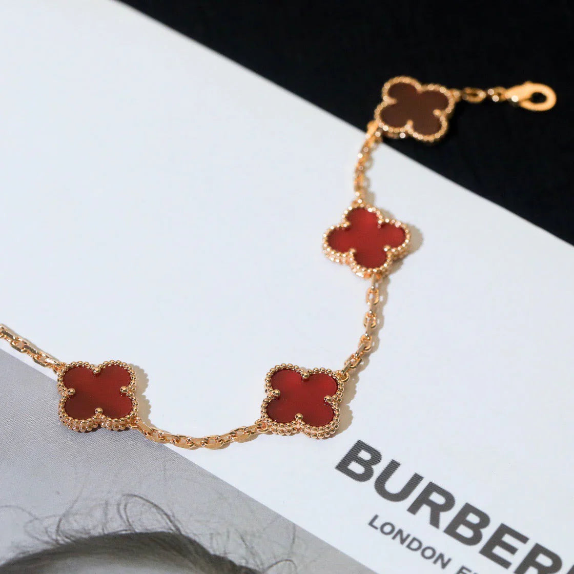 [NOBLE AURA] CLOVER 5 MOTIF RED CORNELIAN BRACELET COLLECTION