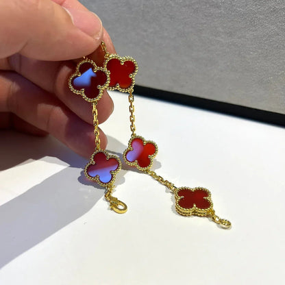 [NOBLE AURA] CLOVER 5 MOTIF RED CORNELIAN BRACELET COLLECTION