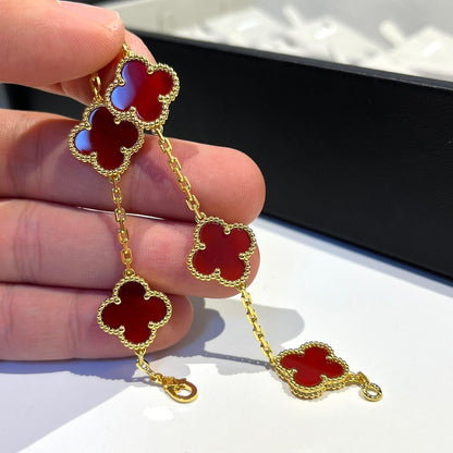 [NOBLE AURA]CLOVER 5 MOTIFS RED AGATE  BRACELET