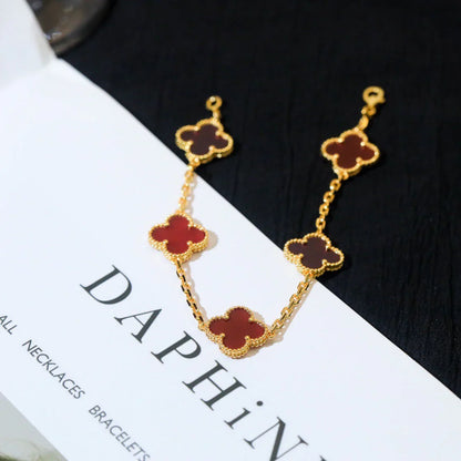 [NOBLE AURA] CLOVER 5 MOTIF RED CORNELIAN BRACELET COLLECTION