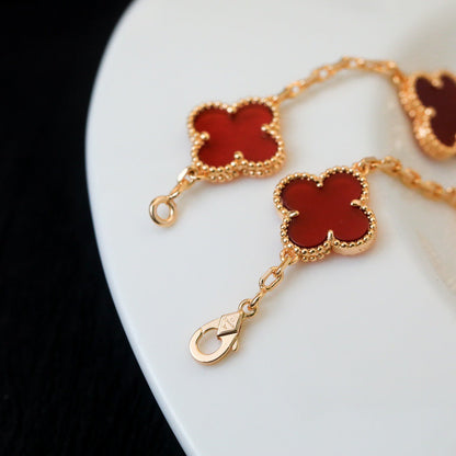 [NOBLE AURA]CLOVER 5 MOTIFS RED AGATE  BRACELET
