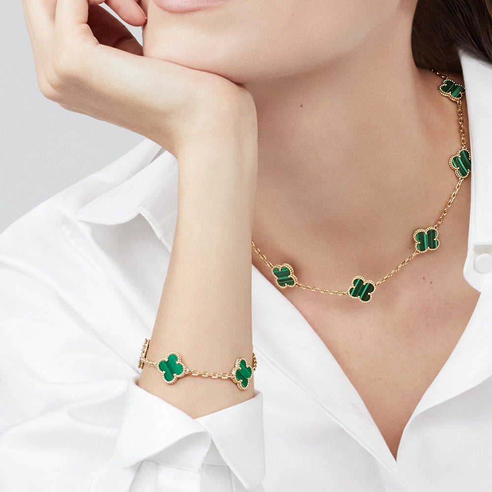[NOBLE AURA]CLOVER 10 MOTIFS MALACHITE NECKLACE