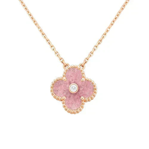 [NOBLE AURA]CLOVER 15MM DIAMOND RHODONITE NECKLACE