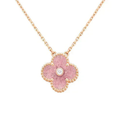 [NOBLE AURA]CLOVER 15MM DIAMOND RHODONITE NECKLACE