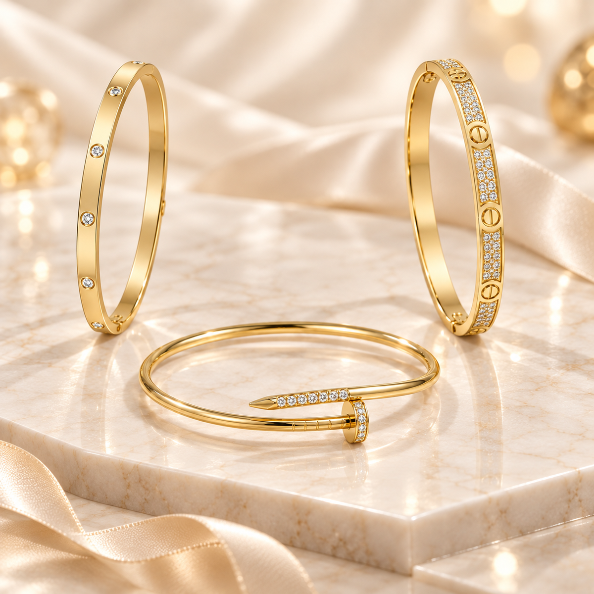 [NOBLE AURA] JUSTE Diamond & LOVE Diamond Bracelet Stack Set