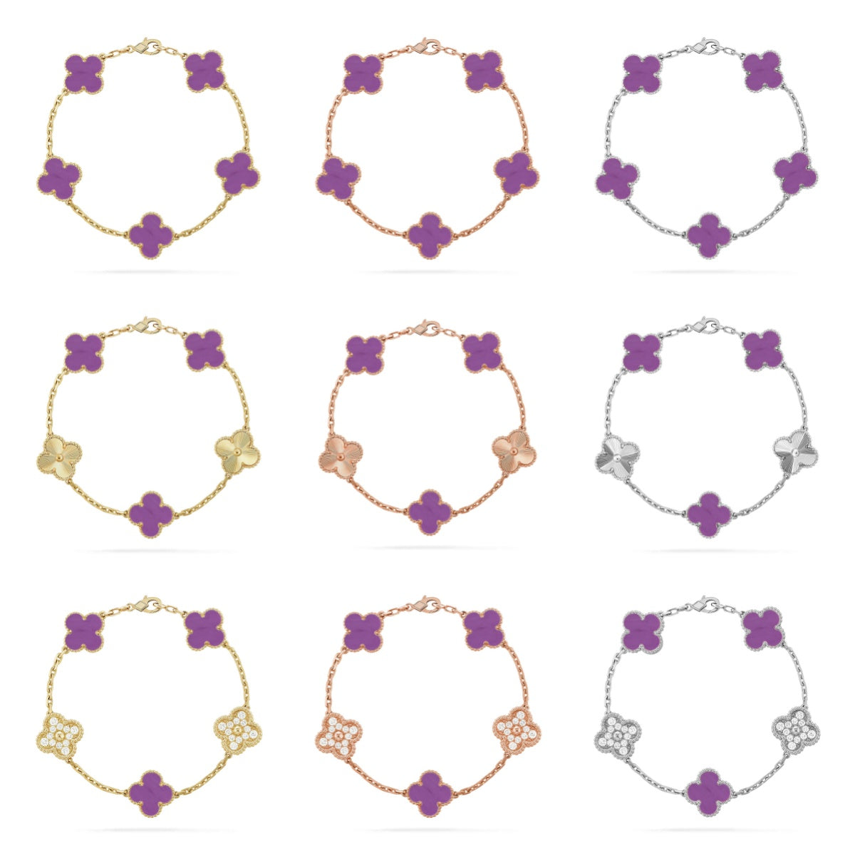[NOBLE AURA] CLOVER 5 MOTIF VIOLET BRACELET COLLECTION