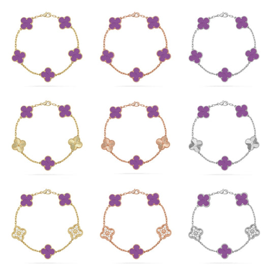 [NOBLE AURA] CLOVER 5 MOTIF VIOLET BRACELET COLLECTION