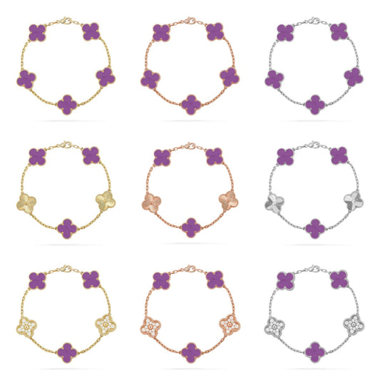 [NOBLE AURA] CLOVER 5 MOTIF VIOLET BRACELET COLLECTION