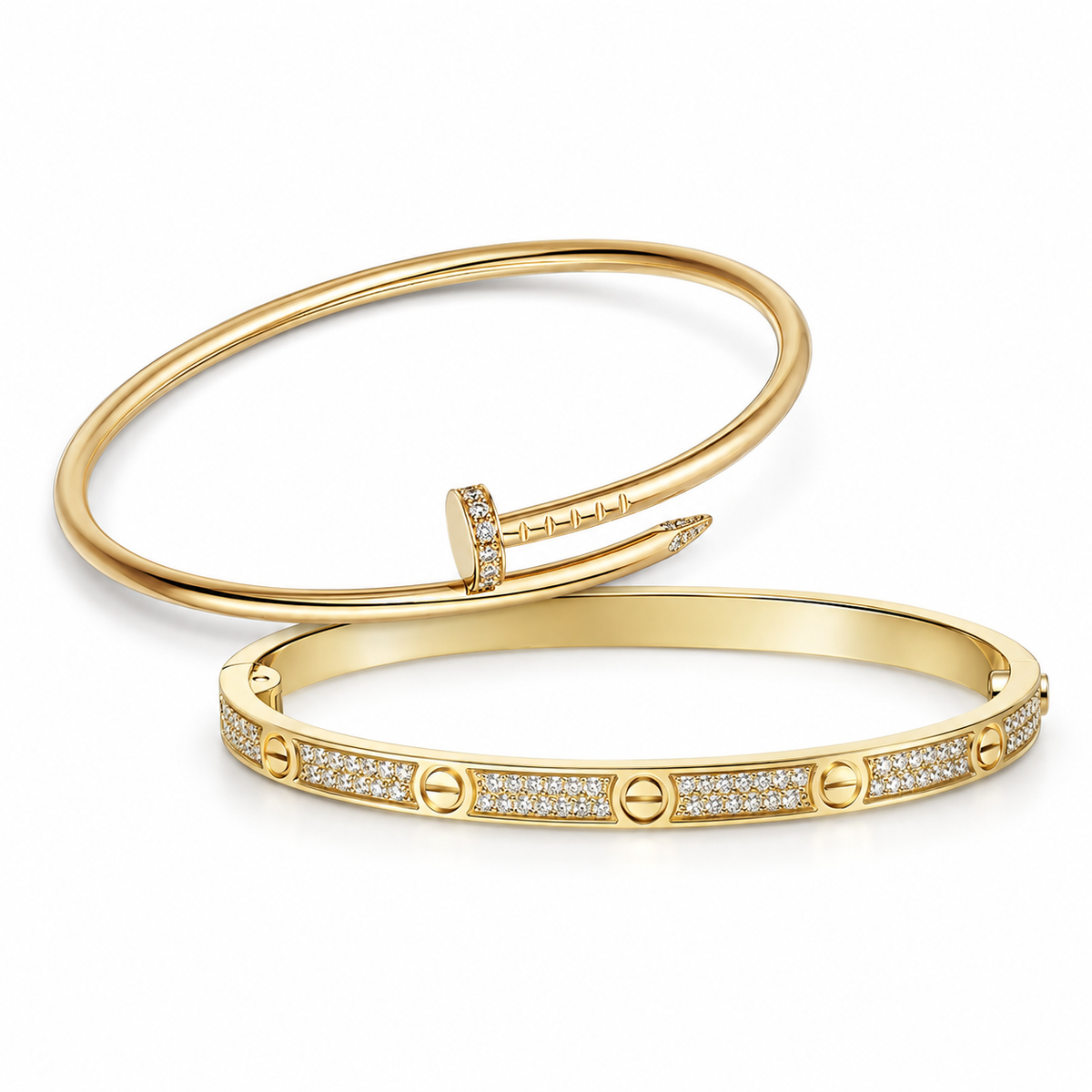 [NOBLE AURA] JUSTE Diamond & LOVE Diamond-Paved Bracelet Stack Set
