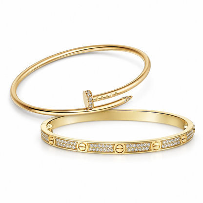 [NOBLE AURA] JUSTE Diamond & LOVE Diamond-Paved Bracelet Stack Set