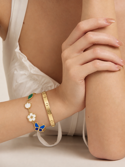 [NOBLE AURA] LOVE Brushed & Lucky Spring Butterfly 5-Motif Bracelet Stack Set