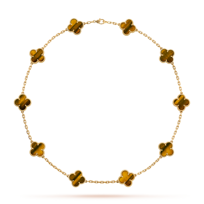 [NOBLE AURA]CLOVER 10 MOTIFS TIGER EYE NECKLACE