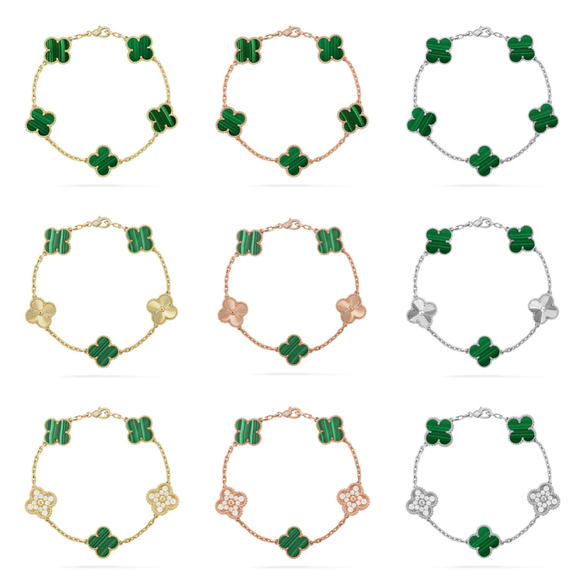 [NOBLE AURA] CLOVER 5 MOTIF MALACHITE BRACELET COLLECTION