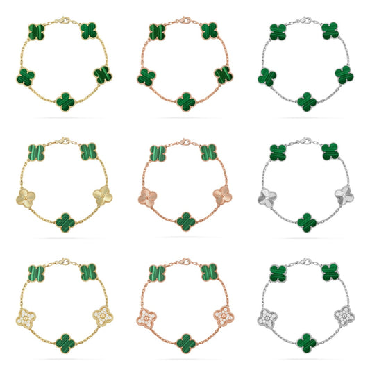 [NOBLE AURA] CLOVER 5 MOTIF MALACHITE BRACELET COLLECTION