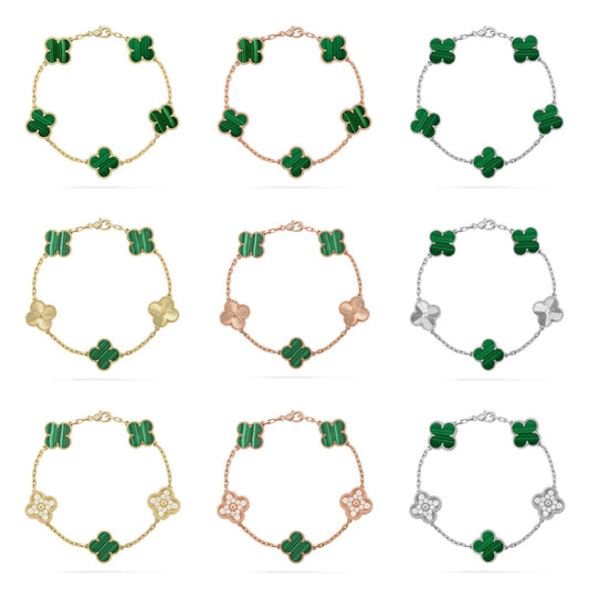 [NOBLE AURA] CLOVER 5 MOTIF MALACHITE BRACELET COLLECTION