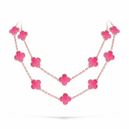 [NOBLE AURA] NEW CLOVER 20 MOTIFS PINK ENAMEL NECKLACE