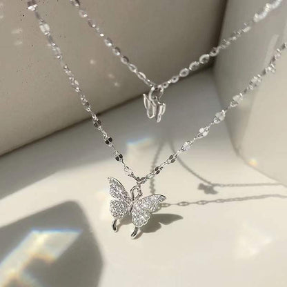 s925 Double Butterfly Pendant Stacked Necklace