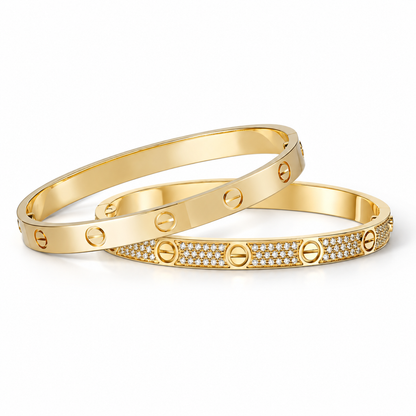 [NOBLE AURA] LOVE  Classic & Diamond-Paved Bracelet Stack Set