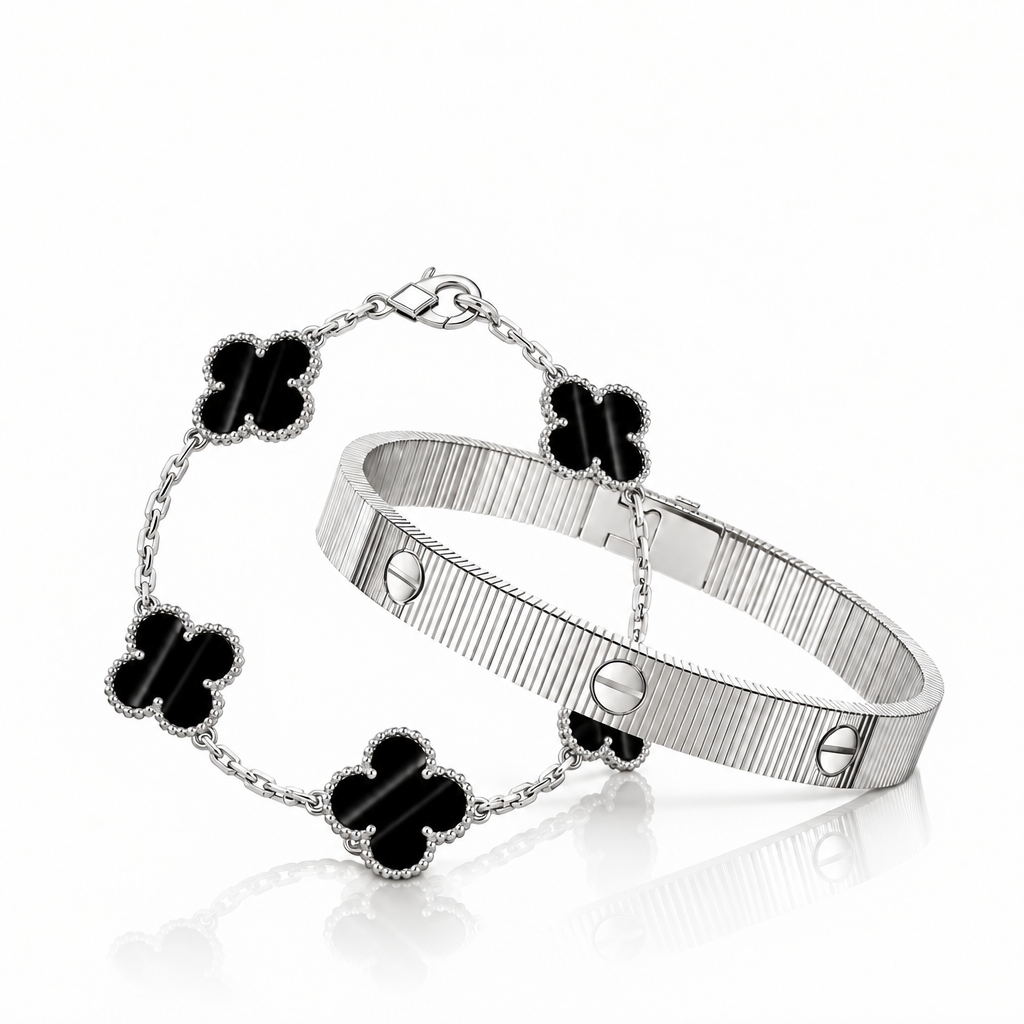 [NOBLE AURA] Clover 5-Motif & LOVE Unlimited Bracelet Set