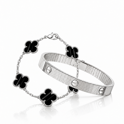 [NOBLE AURA] Clover 5-Motif & LOVE Unlimited Bracelet Set