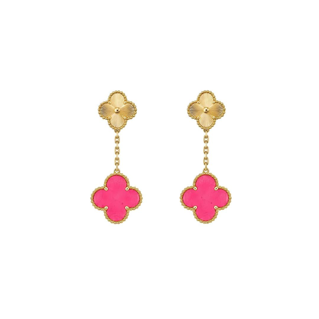 [NOBLE AURA]Clover Pink Enamel Necklace & Earring Jewelry Set