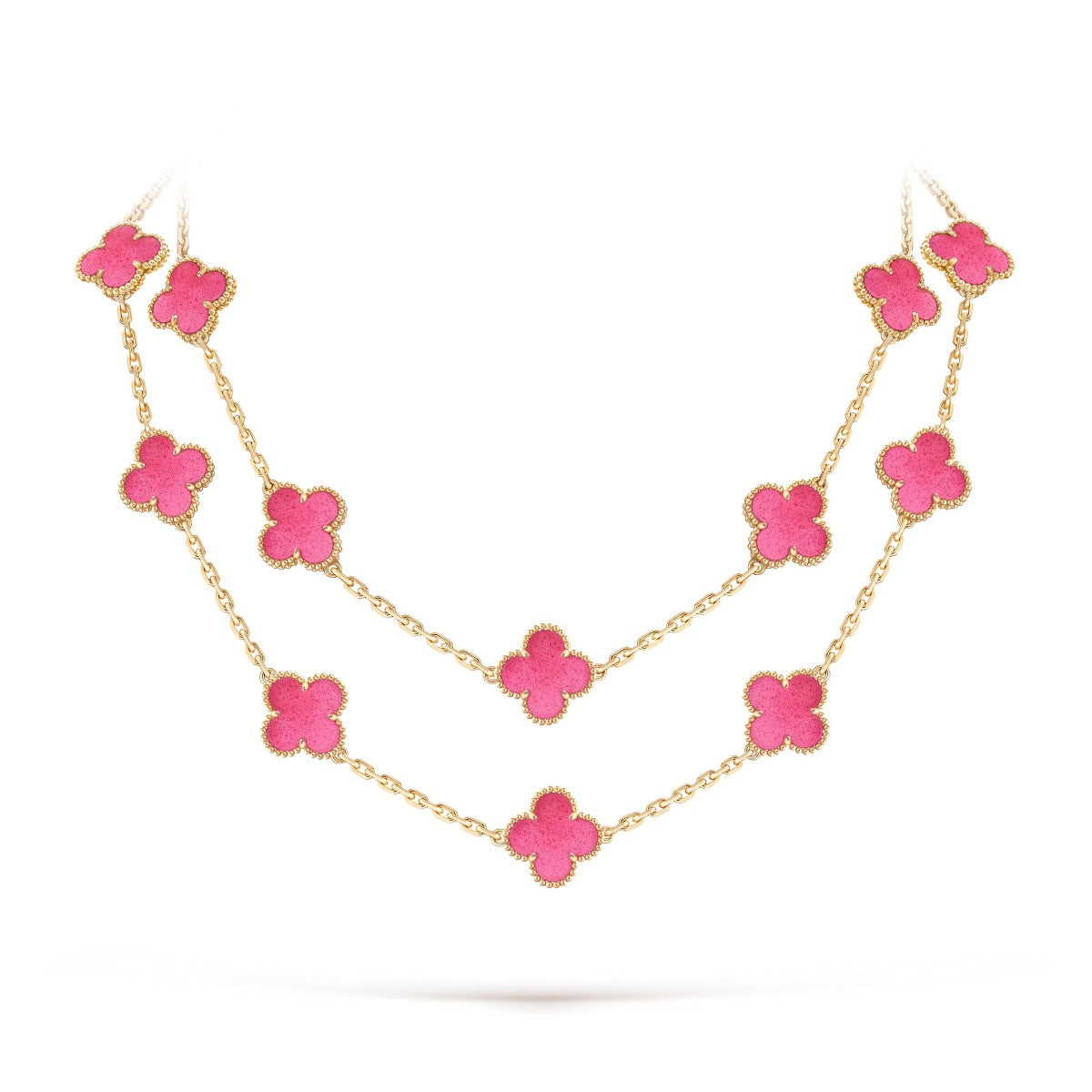 [NOBLE AURA]Clover Pink Enamel Necklace & Earring Jewelry Set
