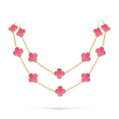[NOBLE AURA]Clover Pink Enamel Necklace & Earring Jewelry Set