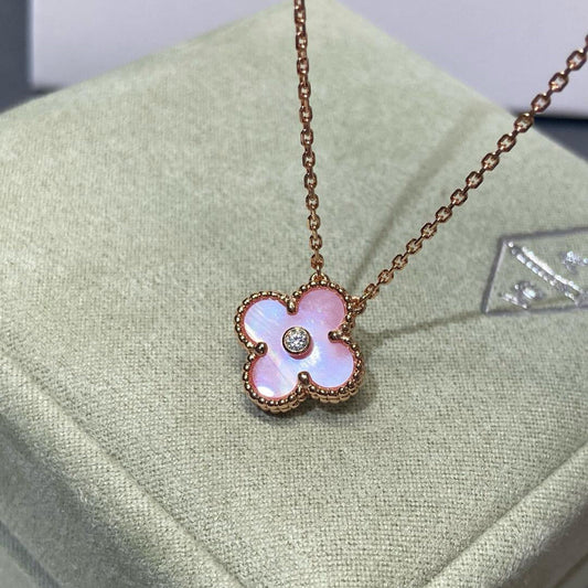 [NOBLE AURA]CLOVER 15MM DIAMOND PINK MOP NECKLACE