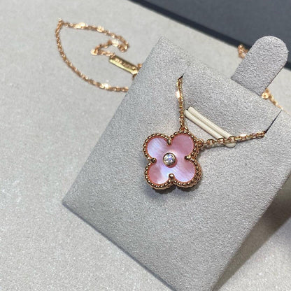 [NOBLE AURA]CLOVER 15MM DIAMOND PINK MOP NECKLACE