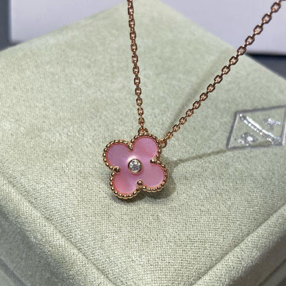[NOBLE AURA]CLOVER 15MM DIAMOND PINK MOP NECKLACE