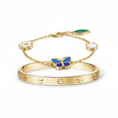 [NOBLE AURA] LOVE Brushed & Lucky Spring Butterfly 5-Motif Bracelet Stack Set