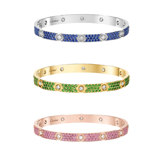 [NOBLE AURA] 2026 PAVE GEMSTONE LOVE BRACELET 6.1MM 10 DIAMONDS