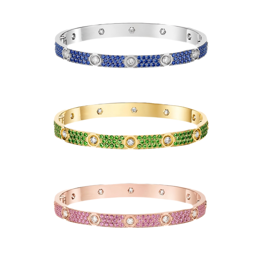 [NOBLE AURA]2026 PAVE GEMSTONE LOVE BRACELET 6.1MM 10 DIAMONDS