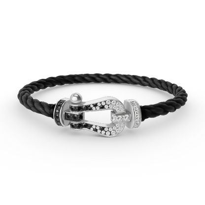 [NOBLE AURA]FORCE LARGE HORSESHOE BLACK WHITE DIAMOND BRACELET SILVER