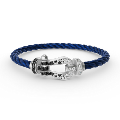 [NOBLE AURA]Pave Gemstone Love &Force Large Horseshoe Diamond Duo Bracelet Stack Set