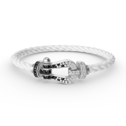 [NOBLE AURA]FORCE LARGE HORSESHOE BLACK WHITE DIAMOND BRACELET SILVER