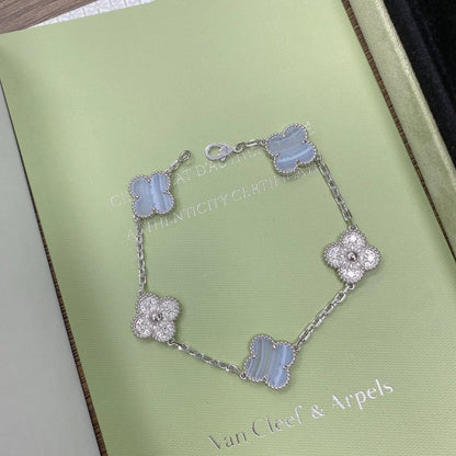 [NOBLE AURA] CLOVER 5 MOTIF PURPLE CHALCEDONY BRACELET COLLECTION