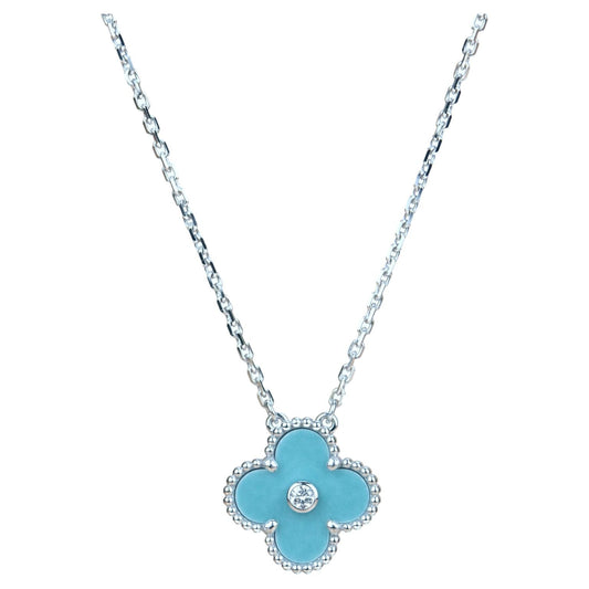 [NOBLE AURA]CLOVER 15MM DIAMOND SVRES PORCELAIN  NECKLACE SILVER