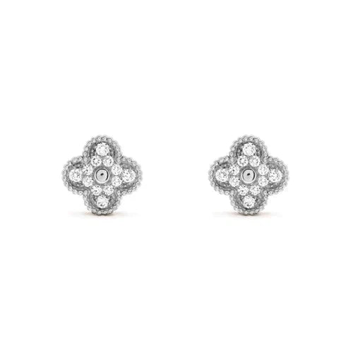 [NOBLE AURA]CLOVER 1 MOTIFS DIAMOND STUD EARRINGS SILVER