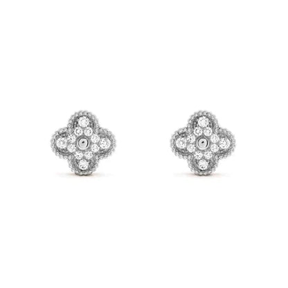 [NOBLE AURA]CLOVER 1 MOTIFS DIAMOND STUD EARRINGS SILVER