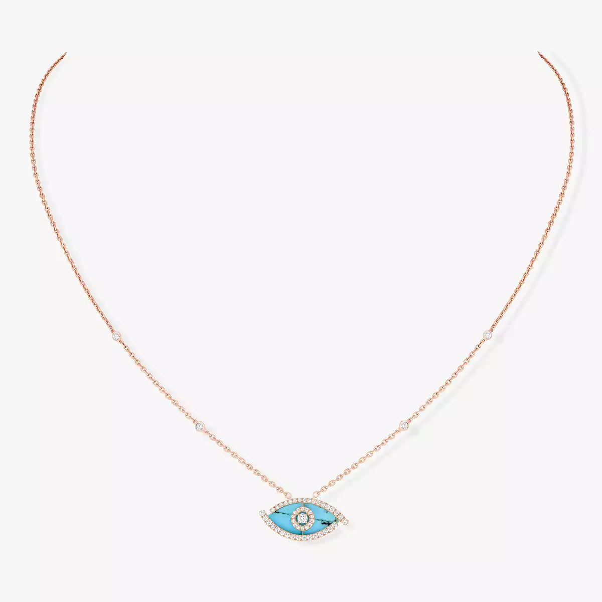 [NOBLE AURA]Lucky Eye Diamond Necklace in Rose Gold and Turquoise