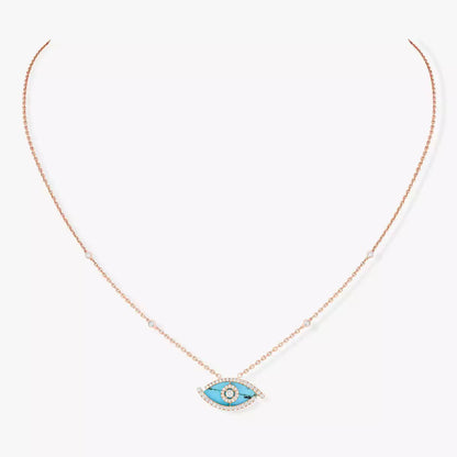 [NOBLE AURA]Lucky Eye Diamond Necklace in Rose Gold and Turquoise