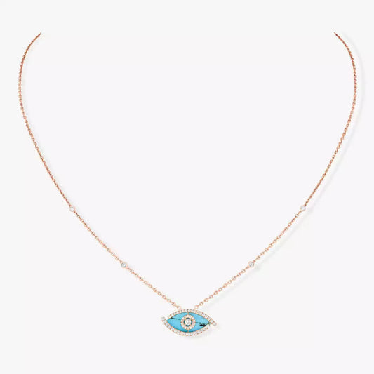 [NOBLE AURA]Lucky Eye Diamond Necklace in Rose Gold and Turquoise