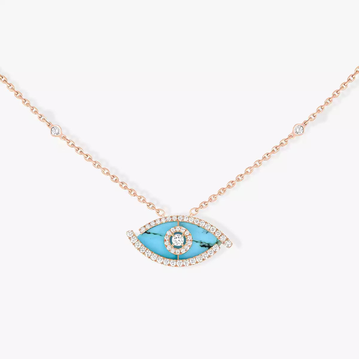 [NOBLE AURA]Lucky Eye Diamond Necklace in Rose Gold and Turquoise