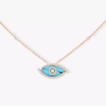 [NOBLE AURA]Lucky Eye Diamond Necklace in Rose Gold and Turquoise
