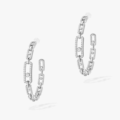 [[NOBLE AURA]Move Link Diamond Hoop Earrings
