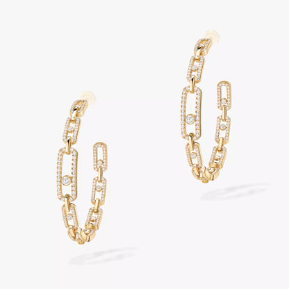 [[NOBLE AURA]Move Link Diamond Hoop Earrings