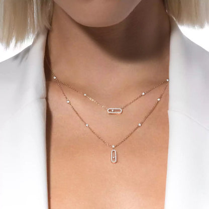 [NOBLE AURA]2 Rows Rose Gold Diamond Pave_ Necklace Move Uno